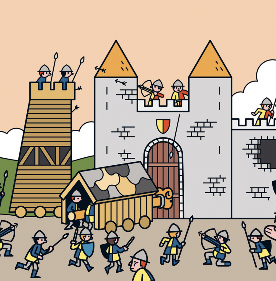 Mathieu Demore, Illustration jeunesse et Bande-dessinée Chateaux forts La vie aux temps des châteaux forts. Livre à colorier aux éditions Milan - Mathieu Demore